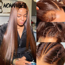 Load image into Gallery viewer, Chocolate Brown Glueless Brazilian 5X5 Closure 13X4 13X6 Frontal HD Lace Wigs