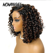 Load image into Gallery viewer, Black w/ Brown Highlights Curly BOB Glueless Brazilian 5X5 HD Lace Closure Wig