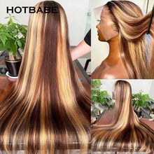 Load image into Gallery viewer, Ombre Brown w/ Honey Blonde Highlights Glueless 4X4 Closure 13X4 13X6 HD Lace Frontal Wigs