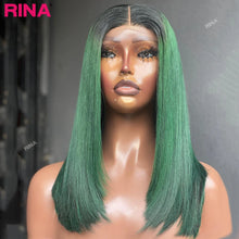 Load image into Gallery viewer, Ombre Green Straight Bob Brazilian 13X4 Lace Frontal Wig