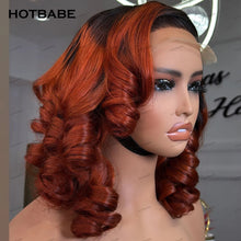 Load image into Gallery viewer, Ombre Ginger BOB Bouncy Curls Glueless 13X6 Frontal 360 Full HD Lace Wigs
