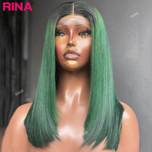 Load image into Gallery viewer, Ombre Green Straight Bob Brazilian 13X4 Lace Frontal Wig