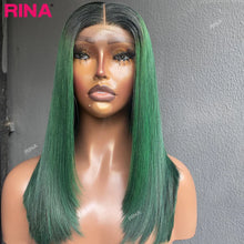 Load image into Gallery viewer, Ombre Green Straight Bob Brazilian 13X4 Lace Frontal Wig
