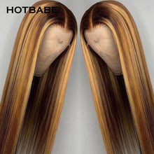Load image into Gallery viewer, Ombre Brown w/ Honey Blonde Highlights Glueless 4X4 Closure 13X4 13X6 HD Lace Frontal Wigs