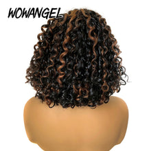 Load image into Gallery viewer, Black w/ Brown Highlights Curly BOB Glueless Brazilian 5X5 HD Lace Closure Wig