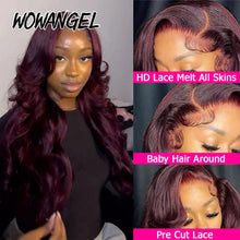 Load image into Gallery viewer, Dark Burgundy Body Wave Glueless Brazilian 13X6 HD Lace Frontal Wig