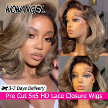 Load image into Gallery viewer, Ash Blonde BOB Body Wave Glueless 5X5 HD Lace Closure Wig