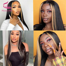 Load image into Gallery viewer, Black w/ Platinum Blonde Highlights 5X5 Closure 13X6 Lace Frontal Wigs