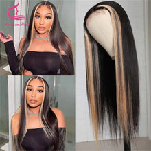 Load image into Gallery viewer, Black w/ Platinum Blonde Highlights 5X5 Closure 13X6 Lace Frontal Wigs