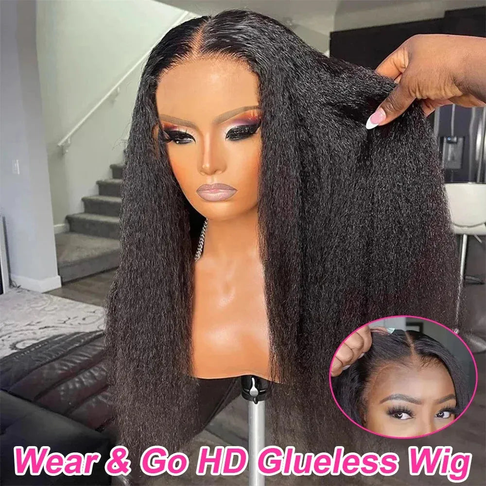 Black Kinky Glueless Brazilian 13X6 Lace Frontal Wig