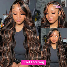 Load image into Gallery viewer, Black w/Brown Highlights Brazilian 13X4 13X6 Lace Frontal Wigs
