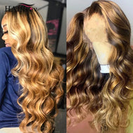 Brown w/  Blonde Highlights Body Wave Glueless 13X6 HD Lace Frontal Wig