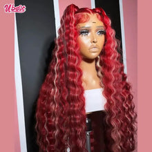 Load image into Gallery viewer, Red w/ Platinum Blonde Highlights Brazilian 13X6 Lace Frontal Wig
