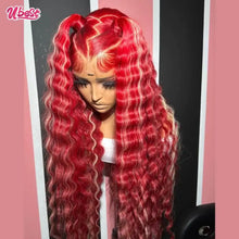 Load image into Gallery viewer, Red w/ Platinum Blonde Highlights Brazilian 13X6 Lace Frontal Wig
