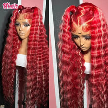 Load image into Gallery viewer, Red w/ Platinum Blonde Highlights Brazilian 13X6 Lace Frontal Wig
