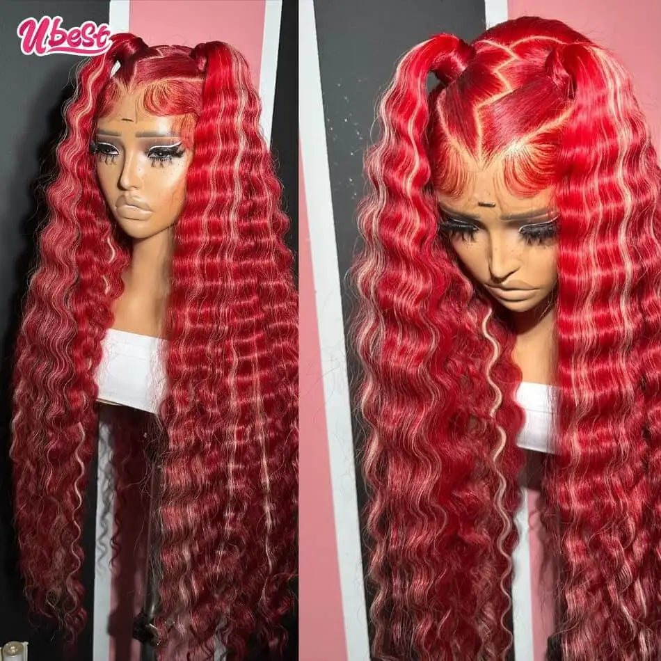 Red w/ Platinum Blonde Highlights Brazilian 13X6 Lace Frontal Wig