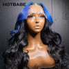 Black w/ Electric Blue Highlights Body Wave Brazilian 4X4 Closure 13X4 HD Lace Frontal Wigs