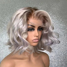 Load image into Gallery viewer, Silver w/ Dark Honey Brown Roots Brazilian Glueless 13X4 Lace Frontal Wig

