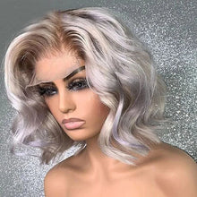 Load image into Gallery viewer, Silver w/ Dark Honey Brown Roots Brazilian Glueless 13X4 Lace Frontal Wig

