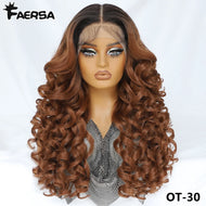 Ombre Brown Curly Glueless Synthetic 13X6 HD Lace Frontal Wig