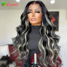 Load image into Gallery viewer, Black w/ Silver Highlights Brazilian Body Wave 5X5 Closure 13X6 HD Lace Frontal Wigs
