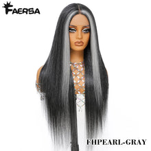 Load image into Gallery viewer, Black w/ Grey Highlights Straight Glueless Synthetic 13X6 HD Lace Frontal Wig
