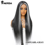 Black w/ Grey Highlights Straight Glueless Synthetic 13X6 HD Lace Frontal Wig