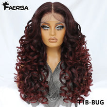 Load image into Gallery viewer, Ombre Burgundy Curly Glueless Synthetic 13X6 HD Lace Frontal Wig
