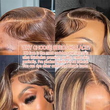 Load image into Gallery viewer, Brown w/ Honey Blonde Highlights Body Wave Brazilian 13X6 HD Lace Frontal Wig
