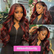 Load image into Gallery viewer, Black w/ Red Highlights Body Wave 5X5 Lace Frontal Glueless Wig
