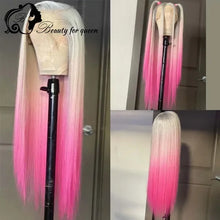 Load image into Gallery viewer, Platinum Blonde w/ Pink Highlights Brazilian 13X4 HD Lace Frontal Wig
