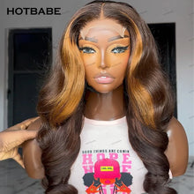 Load image into Gallery viewer, Brown w/ Blonde Highlights Body Wave Glueless 13X6 Frontal 360 Full HD Lace Wigs
