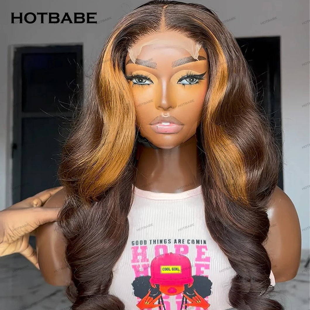 Brown w/ Blonde Highlights Body Wave Glueless 13X6 Frontal 360 Full HD Lace Wigs