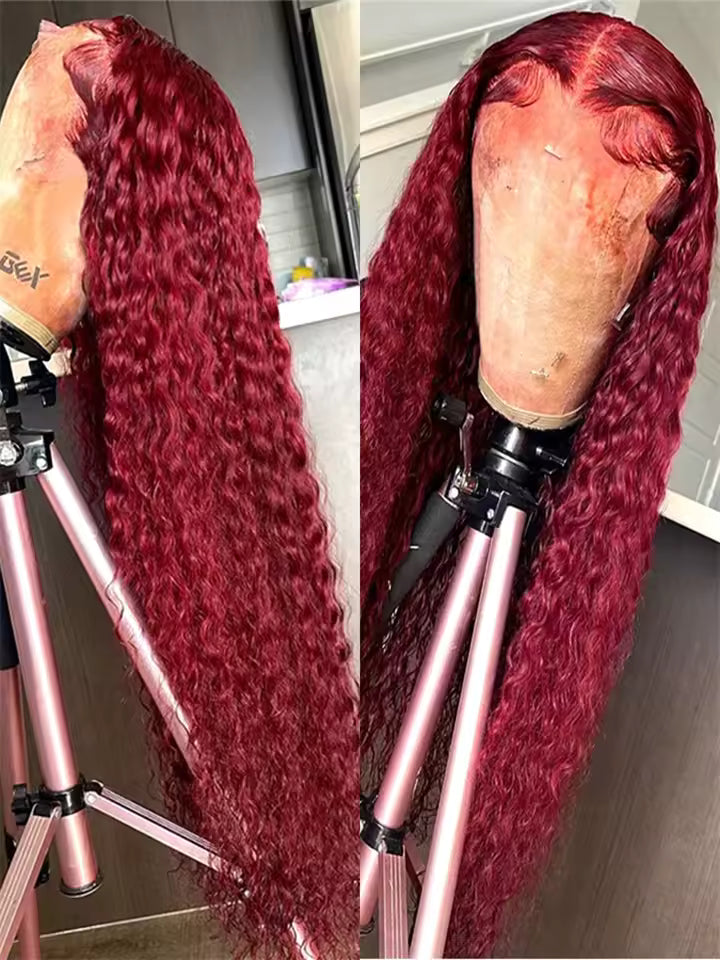 Burgundy Water Wave Brazilian 13X6 HD Lace Frontal Wig