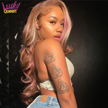 Load image into Gallery viewer, Brown w/ Pink Highlights Body Wave Brazilian 5X5 Closure 13X6 Lace Frontal Wigs
