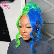 Neon Green & Electric Blue 13X6 HD Brazilian Glueless Lace Frontal Wig