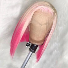 Load image into Gallery viewer, Platinum Blonde w/ Pink Highlights Bob Brazilian 13X4 Lace Frontal Wig

