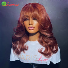 Load image into Gallery viewer, Rose Burgundy Body Wave w/ Bangs Brazilian 5X5 Closure 13X6 Lace Frontal Wigs

