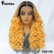 Ombre Blonde Curly Glueless Synthetic 13X6 HD Lace Frontal Wig