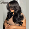 Natural Black Body Wave Glueless 4X4 Closure 13X4 13X6 Lace Frontal Wigs w/ Bangs