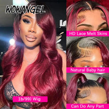 Load image into Gallery viewer, Ombre Burgundy Body Wave Brazilian 13X6 HD Lace Frontal Wig
