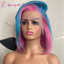 Load image into Gallery viewer, Bubble Gum Pink &amp; Blue BOB Brazilian 13X4 HD Lace Frontal Wig
