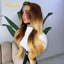 Load image into Gallery viewer, Ombre Brown &amp; Blonde Body Wave Glueless 4X4 Closure 13X4 Frontal Lace Wigs
