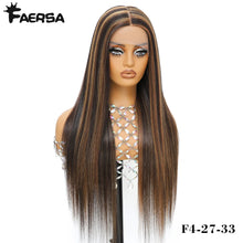 Load image into Gallery viewer, Brown w/ Blonde Highlights Straight Glueless Synthetic 13X6 HD Lace Frontal Wig
