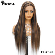 Brown w/ Blonde Highlights Straight Glueless Synthetic 13X6 HD Lace Frontal Wig