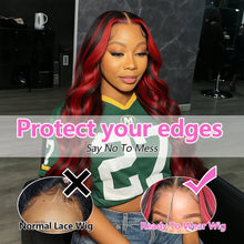 Load image into Gallery viewer, Black w/ Red Highlights Body Wave 5X5 Lace Frontal Glueless Wig
