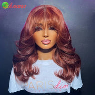 Rose Burgundy Body Wave w/ Bangs Brazilian 5X5 Closure 13X6 Lace Frontal Wigs