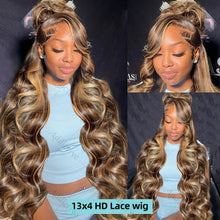 Load image into Gallery viewer, Brown w/ Blonde Highlights Body Wave 13X6 Lace Frontal Wig
