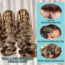 Load image into Gallery viewer, Brown w/ Blonde Highlights Body Wave 13X6 Lace Frontal Wig
