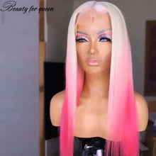 Load image into Gallery viewer, Platinum Blonde w/ Pink Highlights Brazilian 13X4 HD Lace Frontal Wig
